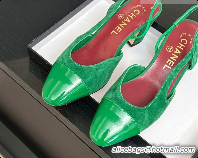 Most Popular Chanel Suede & Patent Leather Slingbacks Pump 6.5cm Heel CH072735 Green 2026