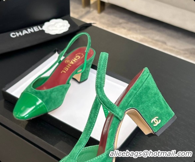 Most Popular Chanel Suede & Patent Leather Slingbacks Pump 6.5cm Heel CH072735 Green 2026