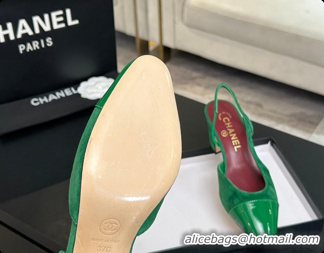Most Popular Chanel Suede & Patent Leather Slingbacks Pump 6.5cm Heel CH072735 Green 2026