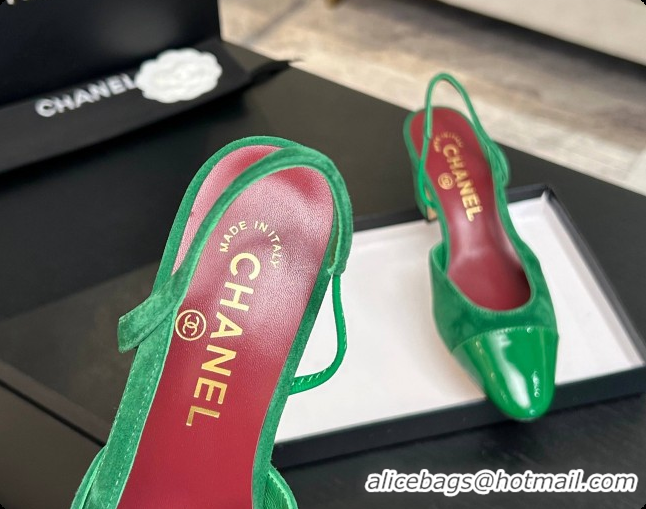 Most Popular Chanel Suede & Patent Leather Slingbacks Pump 6.5cm Heel CH072735 Green 2026