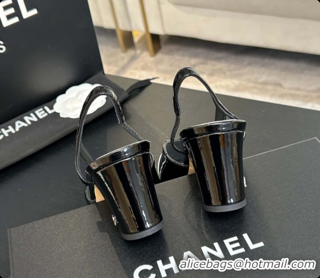 Top Grade Chanel Patent Leather Slingbacks Pump 6.5cm Heel CH072737 Black 2026
