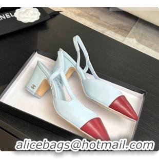 Stylish Chanel Lambskin Slingbacks Pump 6.5cm Heel CH072738 Light Blue/Burgundy 2026