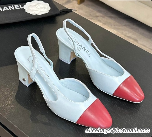Stylish Chanel Lambskin Slingbacks Pump 6.5cm Heel CH072738 Light Blue/Burgundy 2026