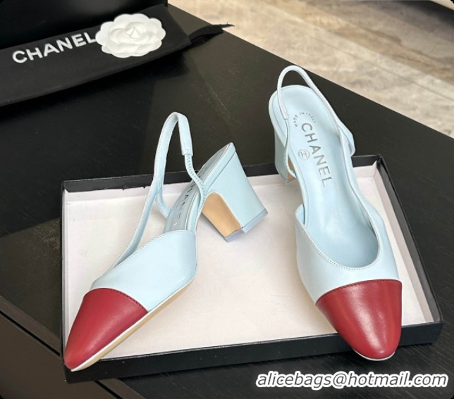 Stylish Chanel Lambskin Slingbacks Pump 6.5cm Heel CH072738 Light Blue/Burgundy 2026