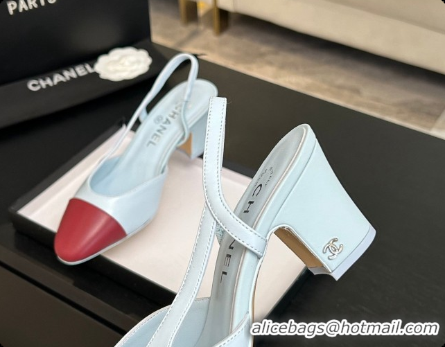 Stylish Chanel Lambskin Slingbacks Pump 6.5cm Heel CH072738 Light Blue/Burgundy 2026