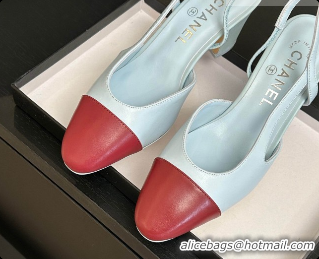 Stylish Chanel Lambskin Slingbacks Pump 6.5cm Heel CH072738 Light Blue/Burgundy 2026