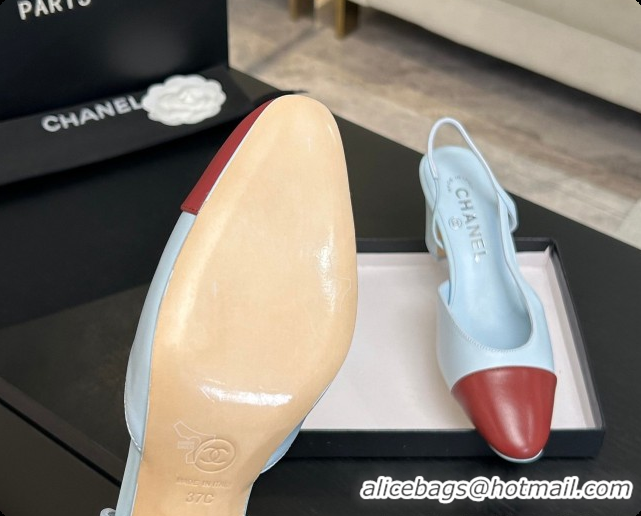 Stylish Chanel Lambskin Slingbacks Pump 6.5cm Heel CH072738 Light Blue/Burgundy 2026