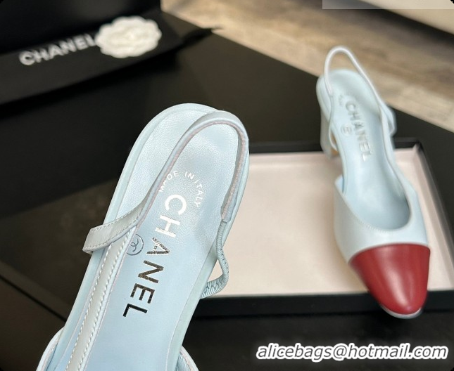 Stylish Chanel Lambskin Slingbacks Pump 6.5cm Heel CH072738 Light Blue/Burgundy 2026