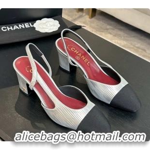 Luxurious Chanel Silver Leather Slingbacks Pump 6.5cm Heel CH072740 2026