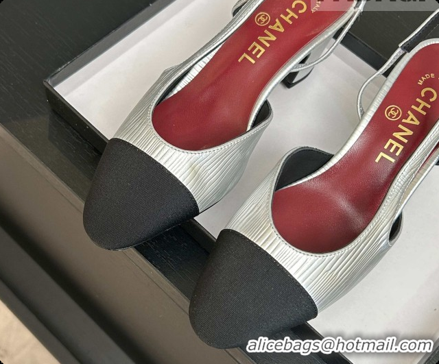 Luxurious Chanel Silver Leather Slingbacks Pump 6.5cm Heel CH072740 2026