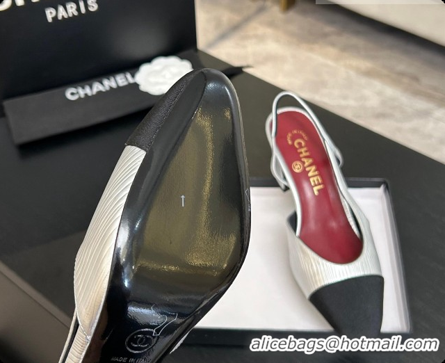 Luxurious Chanel Silver Leather Slingbacks Pump 6.5cm Heel CH072740 2026