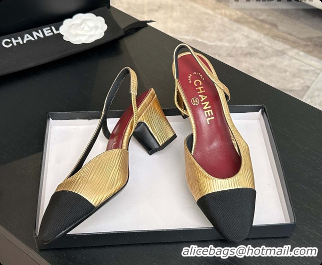 Duplicate Chanel Gold Leather Slingbacks Pump 6.5cm Heel CH072741 2026