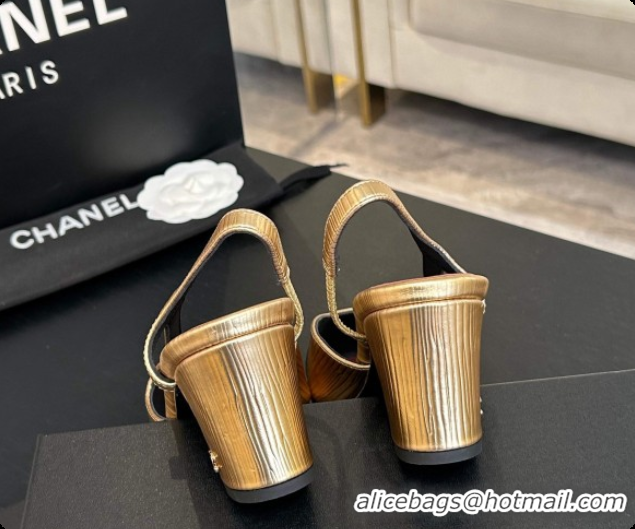 Duplicate Chanel Gold Leather Slingbacks Pump 6.5cm Heel CH072741 2026