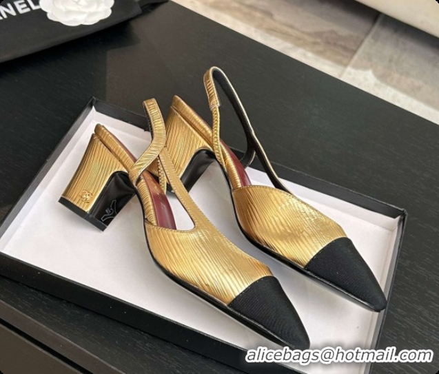 Duplicate Chanel Gold Leather Slingbacks Pump 6.5cm Heel CH072741 2026