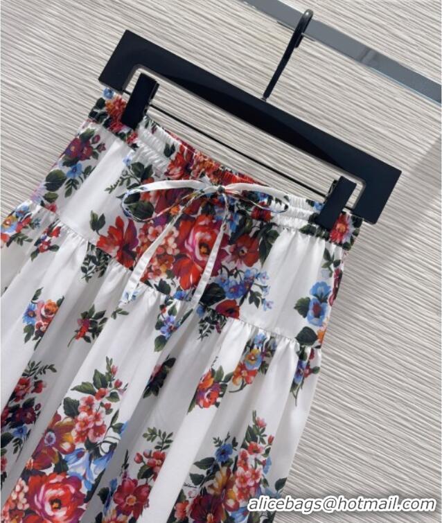 Best Price Dolce & Gabbana Printed Cotton Skirt DG042302 White 2026
