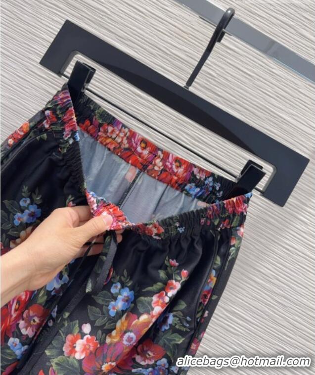 Original Cheap Dolce & Gabbana Printed Silk Pants DG042302 Black 2026