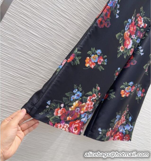 Original Cheap Dolce & Gabbana Printed Silk Pants DG042302 Black 2026