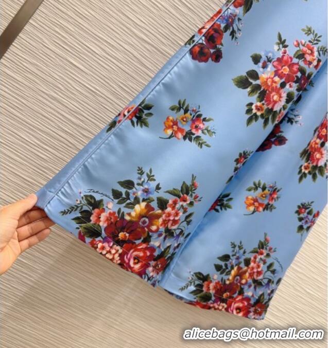New Fashion Dolce & Gabbana Printed Silk Pants DG042302 Blue 2026