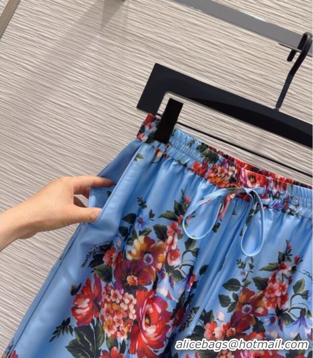 New Fashion Dolce & Gabbana Printed Silk Pants DG042302 Blue 2026