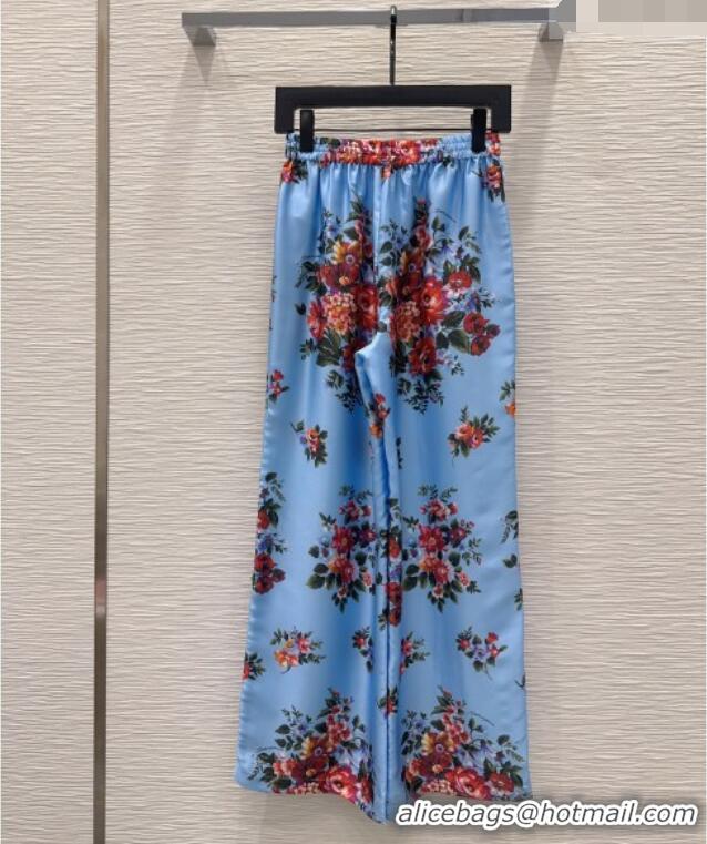 New Fashion Dolce & Gabbana Printed Silk Pants DG042302 Blue 2026