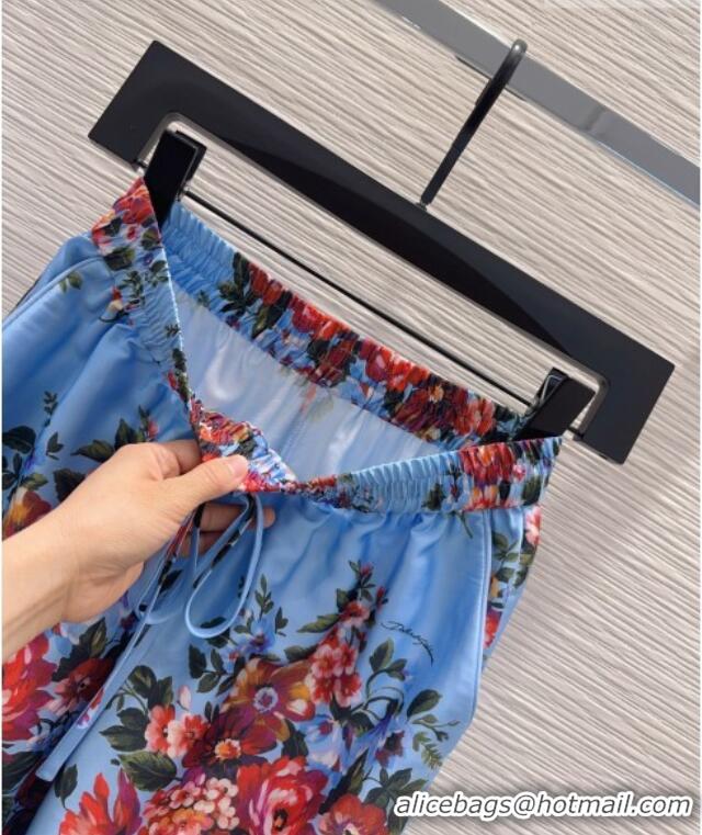 New Fashion Dolce & Gabbana Printed Silk Pants DG042302 Blue 2026