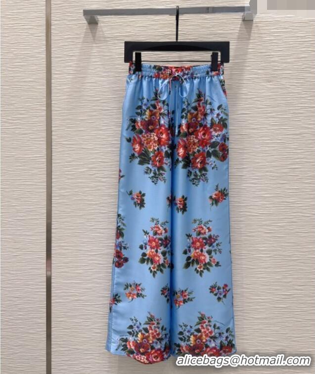 New Fashion Dolce & Gabbana Printed Silk Pants DG042302 Blue 2026