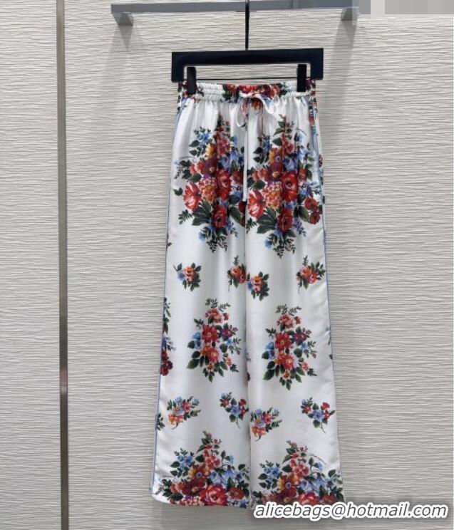 Reasonable Price Dolce & Gabbana Printed Silk Pants DG042302 White 2026