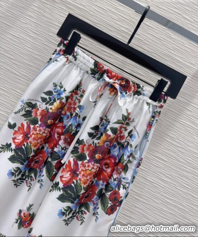 Reasonable Price Dolce & Gabbana Printed Silk Pants DG042302 White 2026