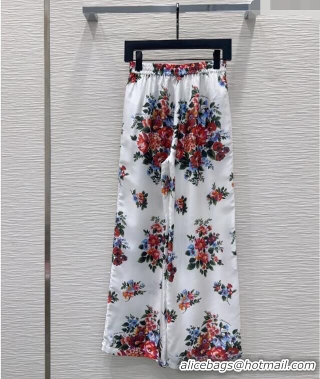 Reasonable Price Dolce & Gabbana Printed Silk Pants DG042302 White 2026