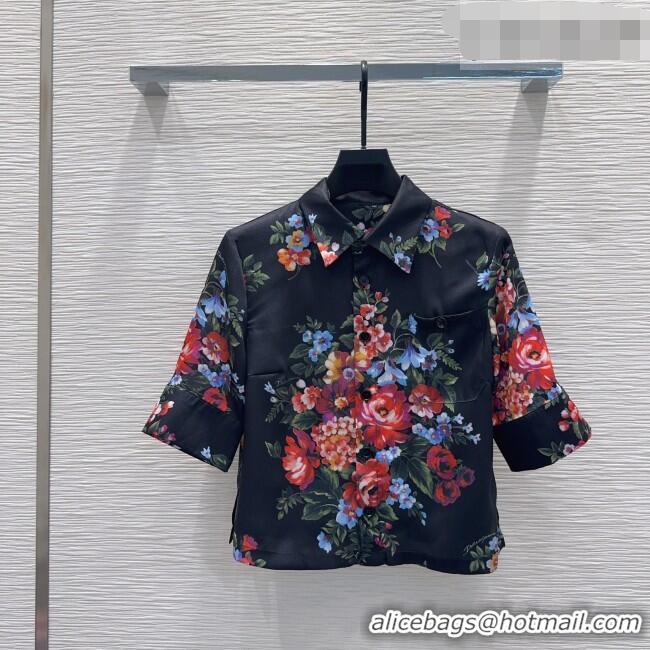 Well Crafted Dolce & Gabbana Printed Silk Short Shirt DG042302 Black 2026