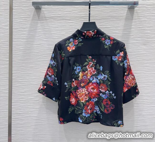 Well Crafted Dolce & Gabbana Printed Silk Short Shirt DG042302 Black 2026