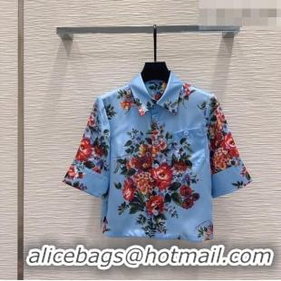 Buy Discount Dolce & Gabbana Printed Silk Short Shirt DG042302 Blue 2026