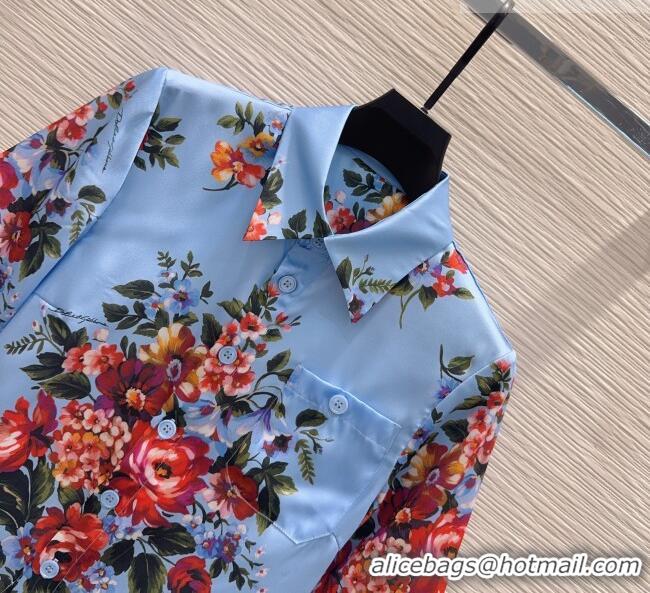 Buy Discount Dolce & Gabbana Printed Silk Short Shirt DG042302 Blue 2026