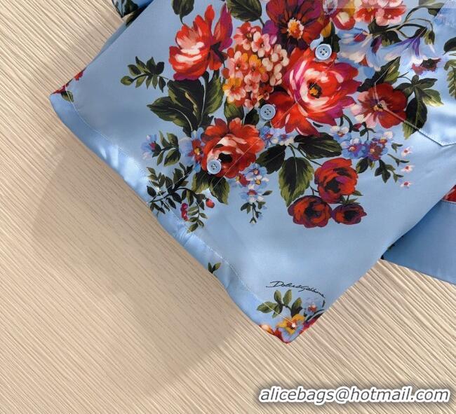 Buy Discount Dolce & Gabbana Printed Silk Short Shirt DG042302 Blue 2026