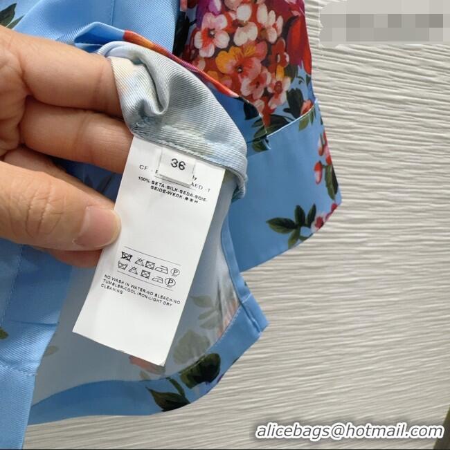 Buy Discount Dolce & Gabbana Printed Silk Short Shirt DG042302 Blue 2026
