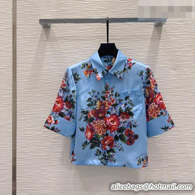 Buy Discount Dolce & Gabbana Printed Silk Short Shirt DG042302 Blue 2026