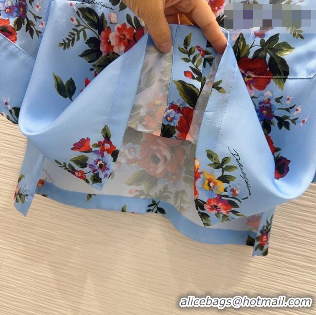 Buy Discount Dolce & Gabbana Printed Silk Short Shirt DG042302 Blue 2026