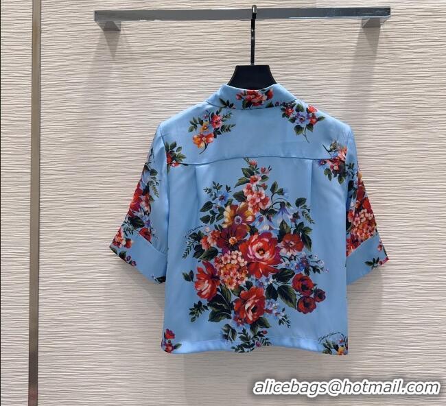 Buy Discount Dolce & Gabbana Printed Silk Short Shirt DG042302 Blue 2026
