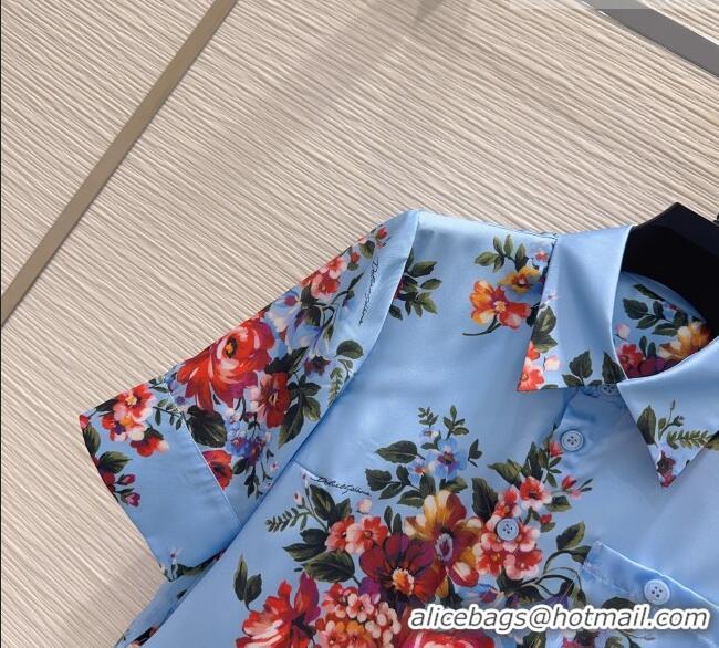 Buy Discount Dolce & Gabbana Printed Silk Short Shirt DG042302 Blue 2026