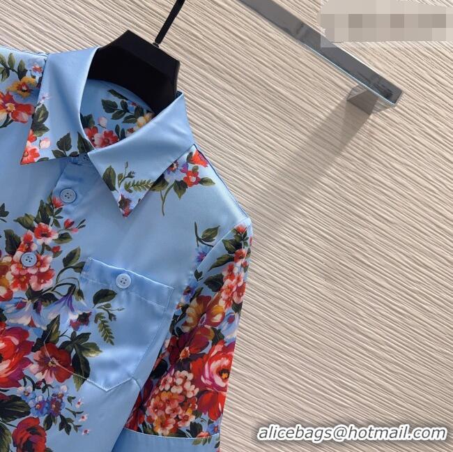 Buy Discount Dolce & Gabbana Printed Silk Short Shirt DG042302 Blue 2026