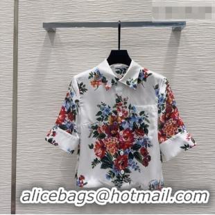 Best Product Dolce & Gabbana Printed Silk Short Shirt DG042302 White 2026