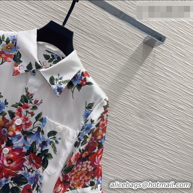 Best Product Dolce & Gabbana Printed Silk Short Shirt DG042302 White 2026