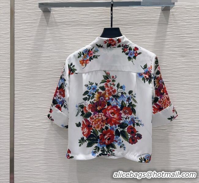 Best Product Dolce & Gabbana Printed Silk Short Shirt DG042302 White 2026