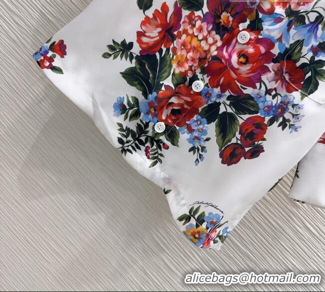 Best Product Dolce & Gabbana Printed Silk Short Shirt DG042302 White 2026