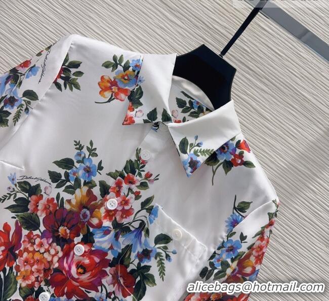 Best Product Dolce & Gabbana Printed Silk Short Shirt DG042302 White 2026