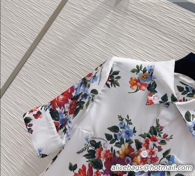 Best Product Dolce & Gabbana Printed Silk Short Shirt DG042302 White 2026