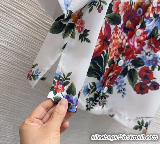 Best Product Dolce & Gabbana Printed Silk Short Shirt DG042302 White 2026