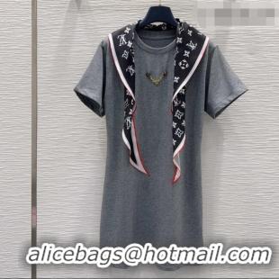 Luxury Cheap Louis Vuitton Cotton Dress with Scarf LV42110 Grey 2026