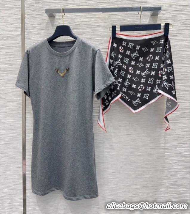 Luxury Cheap Louis Vuitton Cotton Dress with Scarf LV42110 Grey 2026
