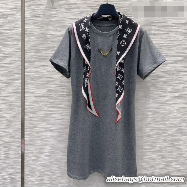 Luxury Cheap Louis Vuitton Cotton Dress with Scarf LV42110 Grey 2026